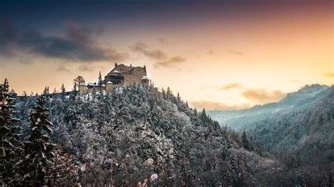 Wallpaper Nature Winter Landscape Mountains Building Castle