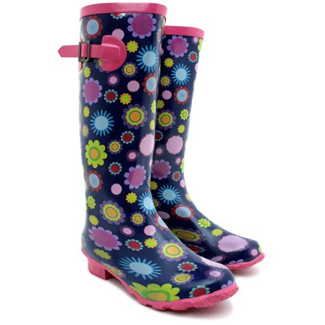 New Womens Funky Patterned Festival Wellies Wellington Rain Boots Size