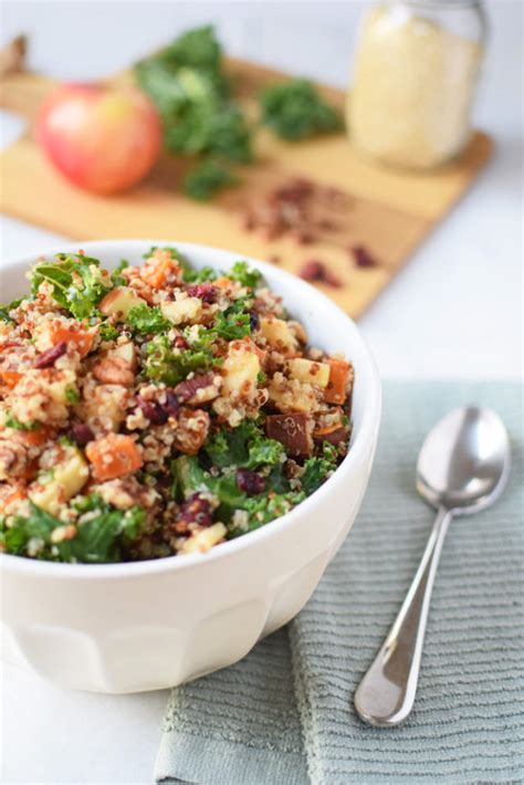 Kale Sweet Potato Quinoa Salad With Cranberries Emily Happy Healthy