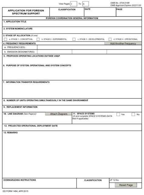 Dd Form 1494 Application For Equipment Frequency Allocation Dd Forms