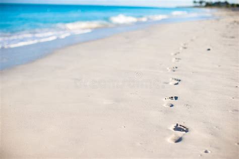 Human Footprints On White Sand Of The Caribbean Stock Photo Image