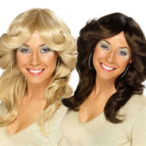Ladies Blonde Flick Wig Brown Flick Wig Womens 70s Angel Fancy Dress
