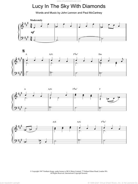 Beatles Lucy In The Sky With Diamonds Sheet Music For Piano Solo V3