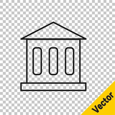 Black Line Bank Building Icon Isolated On Transparent Background