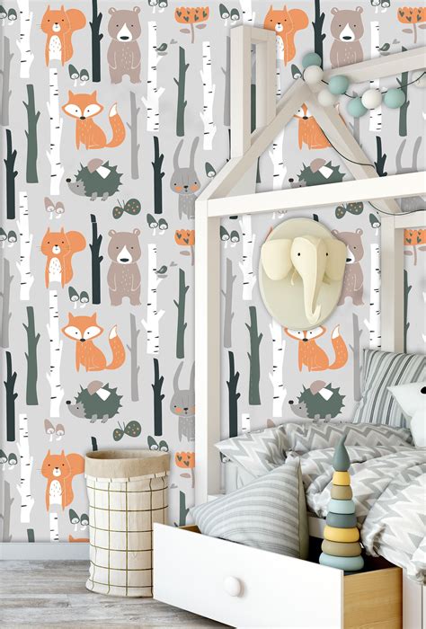 Removable Wallpaper Mural Peel And Stick For Kids And Nursery Room Fox