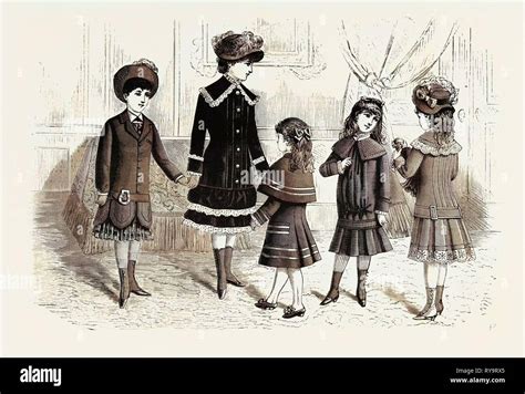 Childrens Winter Costumes Fashion Engraving 1882 Stock Photo Alamy