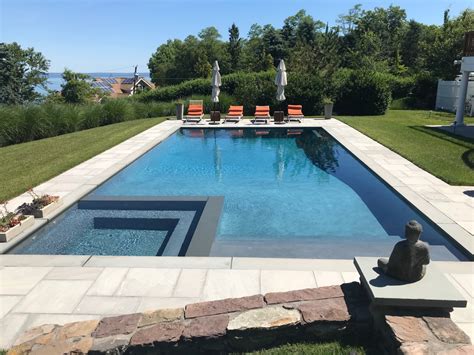 Corner Spa Gunite Pool Blue Ice Patio In Shelter Island Patricks