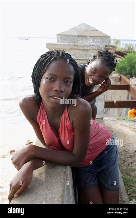 Two Young Naughty African Girls Looking Curiously Into The Camera Ilha De Mocambique Island Of