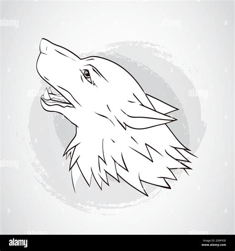 Vector Illustration With Wolfs Head Howling Wolf Monochrome Stock