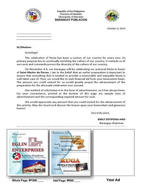 Solicitation Letter For Fiesta 2014
