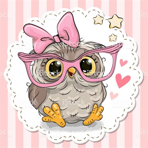 Cute Cartoon Owl In Pink Eyeglasses With A Bow Cute Owl Cartoon Owl