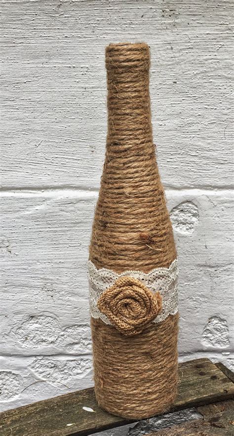 Twine Wrapped Wine Bottles With Burlap Rose And Lace Country Etsy