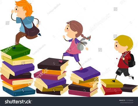 Illustration School Kids Using Piles Books Stock Vector Royalty Free