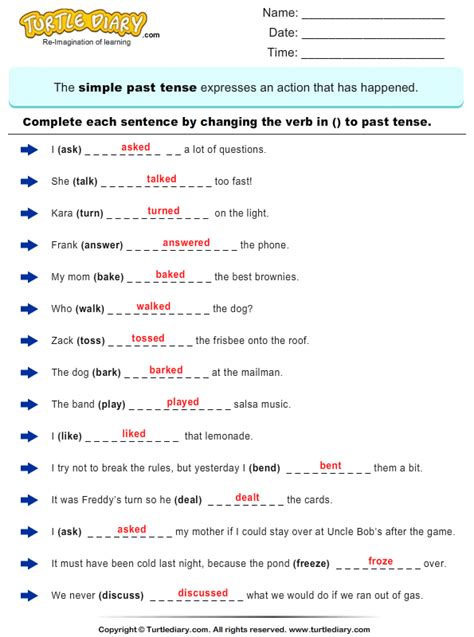 Change The Verbs To Past Tense Form Worksheet Turtle Diary