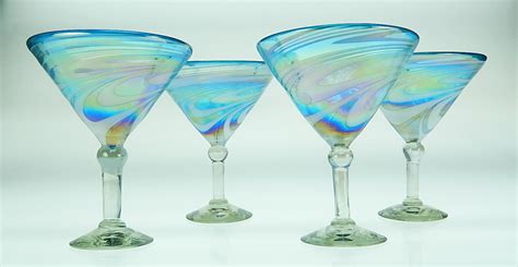 Martini 15oz Turquoise And White Made In Mexico Mexican Glass Martini