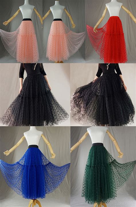 Layered Tulle Midi Skirt High Waisted Polka Dot Midi Tulle Skirt Plus Size Tutu Wedding