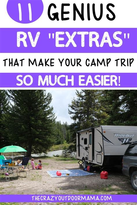 An Rv Parked In The Woods With Text Overlay That Reads 11 Genius Rv