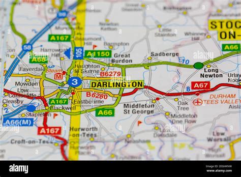 Darlington And Surrounding Areas Shown On A Road Map Or Geography Map