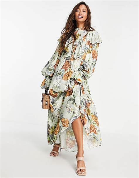 Asos Edition Oversized Floral Maxi Dress With Ruffle Asos