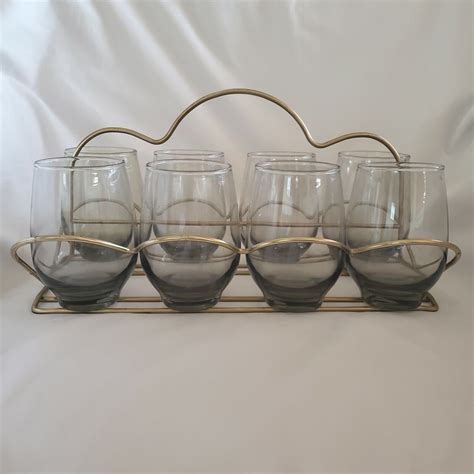 Vintage Libbey Tempo Glasses Set Of 8 Roly Poly Juice Glasses With