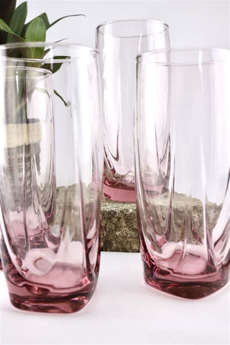Pink Glasses Pink Highball Glass Pink Barware Set Of 4 Etsy