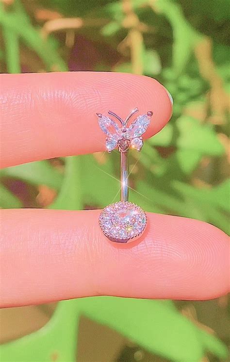 Icy Silver Butterfly Belly Button Ring Y K S Sparkly Etsy