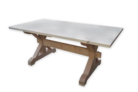 Using cedar, this outdoor table will age beautifully. Farmhouse Trestle Table DIY Kit. $200.00, via Etsy. | Trestle table plans, Diy table
