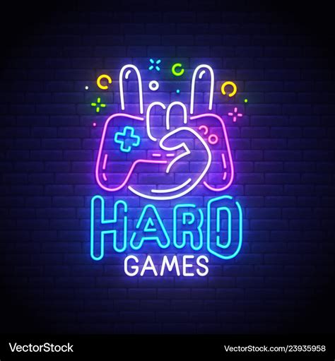Hard Games Neon Sign Game Logo Royalty Free Vector Image