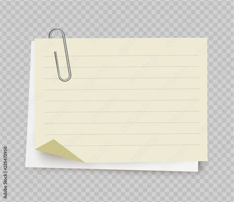 Vector Realistic White Yellow Note Paper From Note Pad With Paper Clip