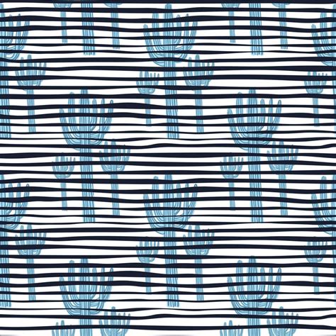 Abstract Cactus Seamless Pattern Blue Cacti Wallpaper Geometric