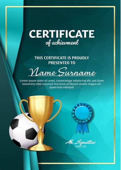 Diploma Del Certificado Del Fútbol Con Vector De La Taza De Oro