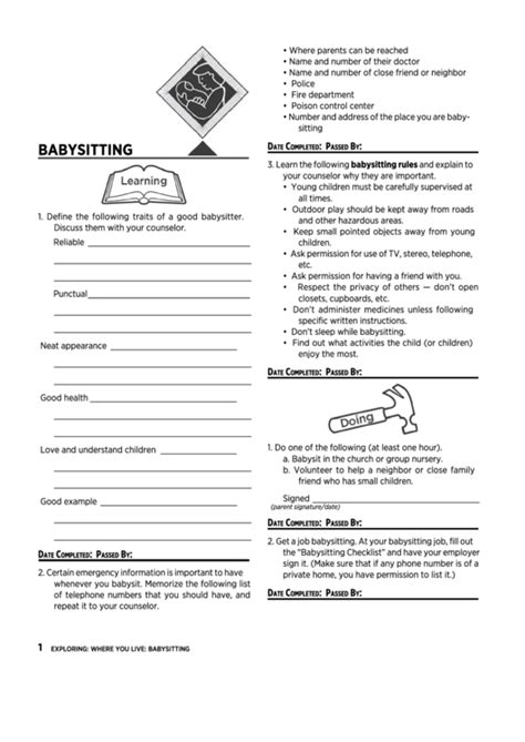 babysitter qualifications checklist template printable
