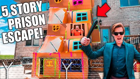 Biggest 5 Story Box Fort Prison Escape 50ft Tall Sneaking By Cops 📦