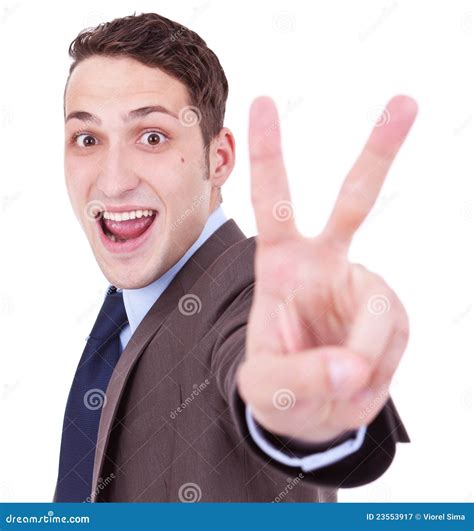 Businessman Making The Victory Hand Gesture Stock Image Image Of