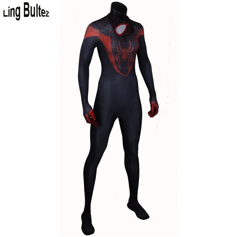 ling bultez high quality ultimate miles morales spider man costume 3d printing spandex lycra