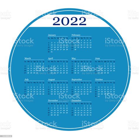 Vetores De Calendário Do Círculo Azul No Ano De 2022 Calendário De
