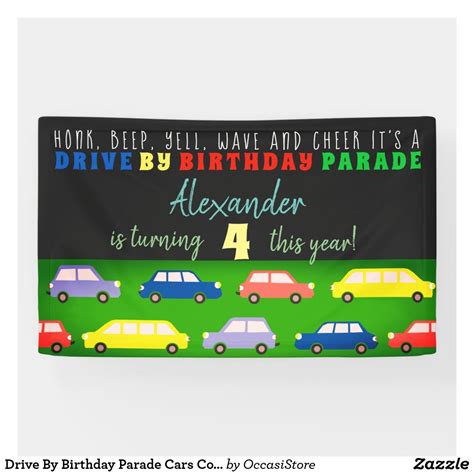 Drive By Birthday Parade Cars Colorful Party Banner