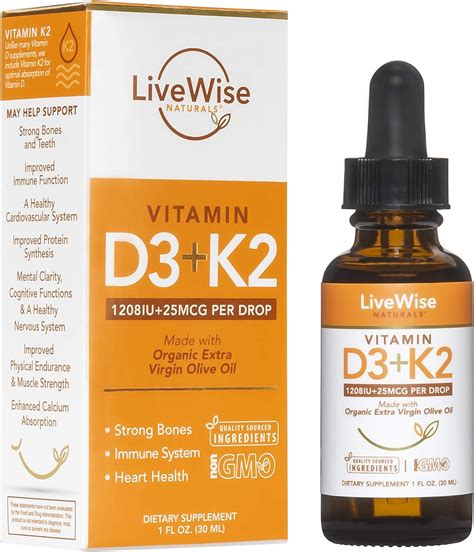Live Wise Naturals Vitamin D3 With K2 Liquid Drops All Natural Non