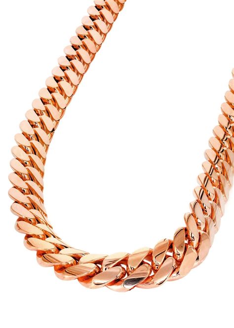 Womens 14k Rose Gold Chain Solid Miami Cuban Link Chain 14k Rose Gol