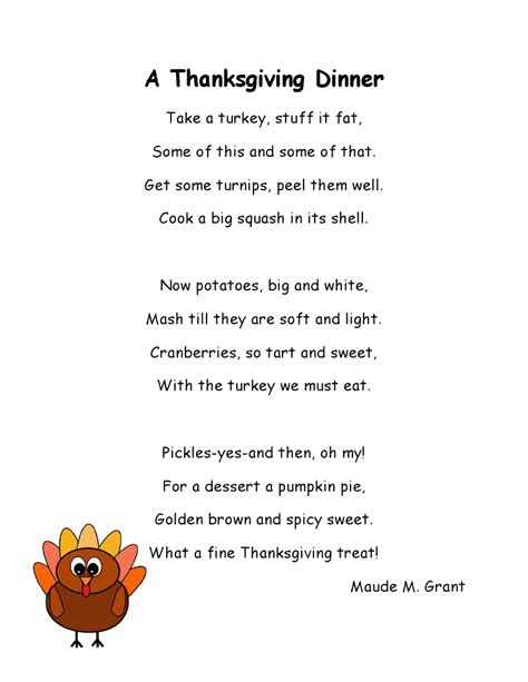 Literacy Minute Turkey Poems For Thanksgiving Thanksgiving Poems
