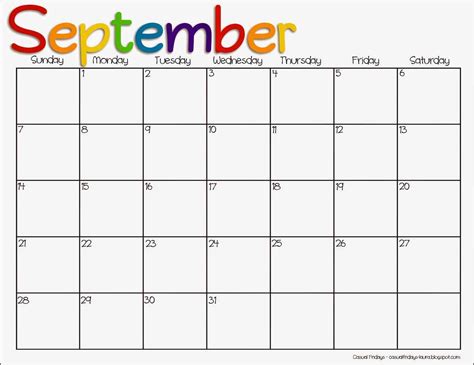 September Calendar Free Printable
