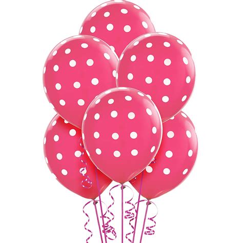 Bright Pink Polka Dot Balloons 6ct Party City