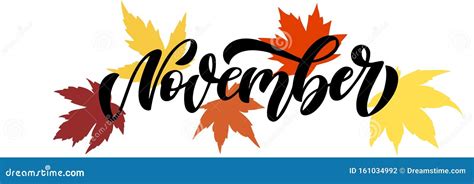 November Sleek Script With Sparse Decorative Maple Leaves Elements
