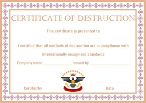 Free Customizable Certificate Of Destruction Templates Demplates