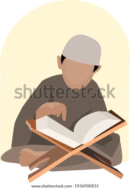 Moslem Boy Reading Reciting Holy Quran Stock Vector Royalty Free