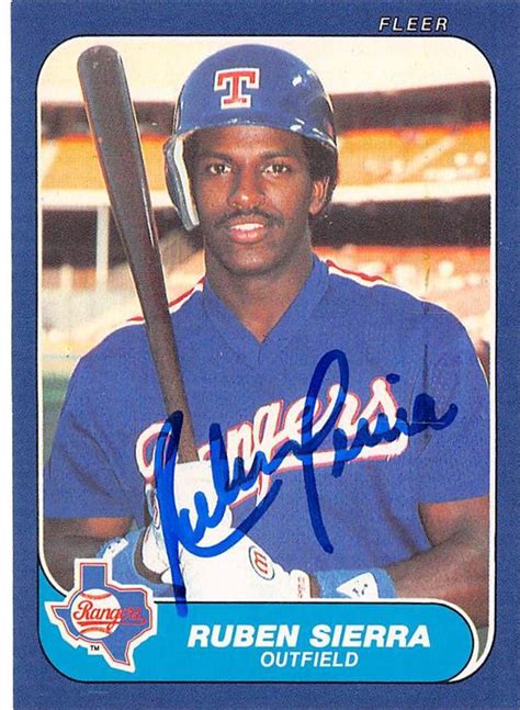 Ruben Sierra Autographed Baseball Card Texas Rangers 1986 Fleer U