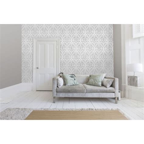 Camden Damask Textured Glitter Wallpaper Soft Grey H980518 Plain
