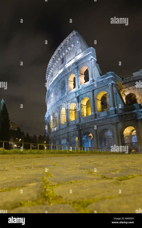 Colosseum At Night Rome Italy From A Low Perspective Stock Photo Alamy