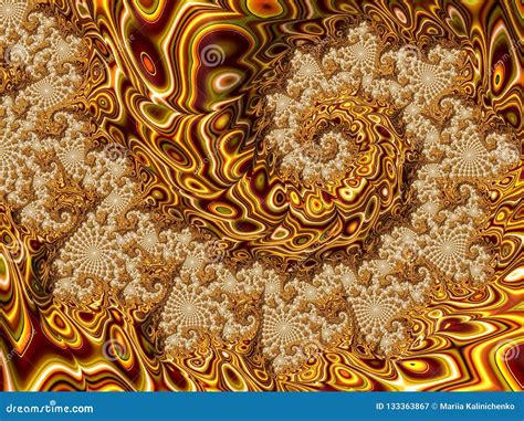 Abstract Gold Spiral Textured Fractal 3d Render For Poster Design And