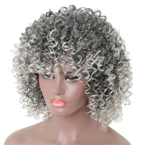 [39 off] women silver gray afro curly style short hair synthetic wig for party 5 colors rosegal
